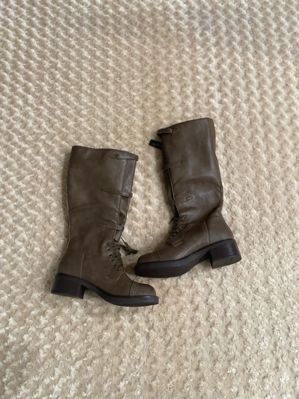 New Women size 9 Knee High Boots Women Square Toe Low Chunky Heel